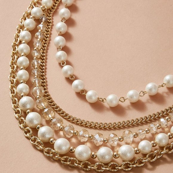Necklace Faux Pearl Beaded Layered Chain NEW! - Picture 2 of 2